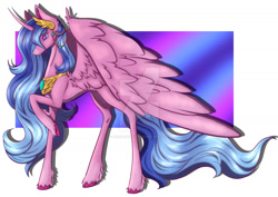 Size: 1280x906 | Tagged: safe, artist:wasatgemini, imported from derpibooru, oc, oc only, alicorn, pony, concave belly, female, large wings, long mane, long tail, mare, raised hoof, slender, solo, standing, sternocleidomastoid, tail, tall, thin, unshorn fetlocks, wings