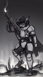 Size: 2160x3840 | Tagged: safe, artist:replica, imported from derpibooru, oc, oc only, anthro, armor, gradient background, gun, solo, weapon