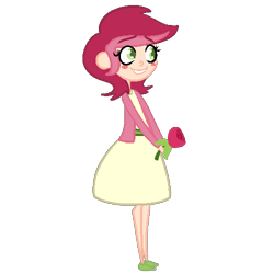 Size: 500x500 | Tagged: artist needed, safe, imported from derpibooru, roseluck, human, blushing, flower, green eyes, humanized, red hair, rose, simple background, solo, transparent background