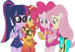 Size: 3640x2520 | Tagged: safe, edit, edited screencap, editor:homersimpson1983, imported from derpibooru, screencap, fluttershy, pinkie pie, sci-twi, sunset shimmer, twilight sparkle, human, equestria girls, background removed, clothes, cute, diapinkes, female, not a vector, sci-twiabetes, shimmerbetes, shyabetes, simple background, swimsuit, transparent background