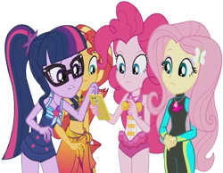 Size: 3244x2520 | Tagged: safe, edit, edited screencap, editor:homersimpson1983, imported from derpibooru, screencap, fluttershy, pinkie pie, sci-twi, sunset shimmer, twilight sparkle, human, equestria girls, equestria girls series, unsolved selfie mysteries, spoiler:eqg series (season 2), background removed, clothes, cute, diapinkes, female, not a vector, pinkie pie swimsuit, sci-twi swimsuit, sci-twiabetes, shimmerbetes, shyabetes, simple background, sunset shimmer swimsuit, swimsuit, transparent background