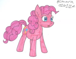 Size: 1335x1036 | Tagged: safe, artist:cmara, imported from derpibooru, pinkie pie, earth pony, pony, female, simple background, solo, white background