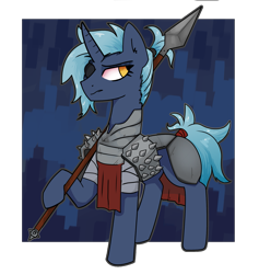 Size: 2011x2121 | Tagged: safe, artist:skully-izzy, imported from derpibooru, oc, oc only, oc:zevana, pony, unicorn, armor, armored pony, female, horn, solo, spear, weapon