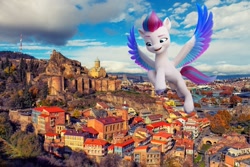 Size: 1200x800 | Tagged: safe, imported from derpibooru, zipp storm, pegasus, pony, g5, georgia (country), irl, photo, ponies in real life, solo, tbilisi