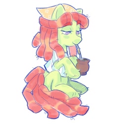 Size: 1000x1000 | Tagged: safe, artist:stinky_bug_, imported from derpibooru, tree hugger, earth pony, pony, argentina, drink, drinking, female, hoof hold, mare, mate, simple background, sitting, solo, white background