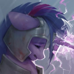 Size: 1440x1440 | Tagged: safe, artist:505p0ni, imported from derpibooru, twilight sparkle, pony, unicorn, armor, eyes closed, female, helmet, horn, magic, mare, solo