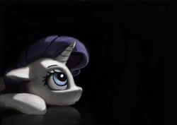 Size: 4093x2894 | Tagged: safe, artist:xallaanacyoxcyor, imported from derpibooru, rarity, pony, unicorn, black background, female, horn, looking up, lying down, mare, prone, simple background, solo