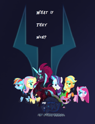 Size: 691x902 | Tagged: safe, imported from derpibooru, applejack, fluttershy, pinkie pie, rainbow dash, rarity, spike, tempest shadow, oc, dragon, earth pony, pegasus, unicorn, comic:the storm kingdom, my little pony: the movie, alternate universe, bad end, commander applejack, commander fluttershy, commander pinkie pie, commander rainbow dash, commander rarity, female, general tempest shadow, horn, lieutenant spike, male, mlp movie pony maker, parallel universe, poster, winged spike, wings