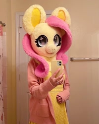 Size: 1440x1800 | Tagged: safe, artist:limeythecheetah, imported from derpibooru, fluttershy, cellphone, fursuit, indoors, irl, phone, photo, ponysuit, selfie, solo