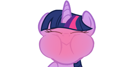 Size: 1620x902 | Tagged: safe, edit, edited screencap, imported from derpibooru, part of a set, screencap, twilight sparkle, pony, sweet and elite, blushing, closed mouth, eyes closed, female, holding breath, horn, mare, puffy cheeks, red face, simple background, solo, white background