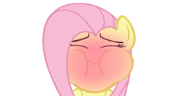 Size: 1620x902 | Tagged: safe, edit, edited screencap, imported from derpibooru, part of a set, screencap, fluttershy, pony, sweet and elite, blushing, closed mouth, eyes closed, female, holding breath, mare, puffy cheeks, red face, simple background, solo, white background