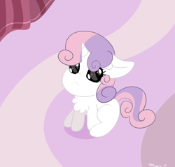 Size: 3546x3394 | Tagged: safe, artist:tkshoelace, imported from derpibooru, sweetie belle, pony, unicorn, chest fluff, horn, puppy dog eyes, sitting, solo