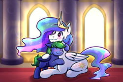 Size: 3000x2000 | Tagged: safe, artist:littletigressda, imported from derpibooru, princess celestia, oc, oc:sapphire sparkle, alicorn, pegasus, pony, commission, fanfic, fanfic art, sad