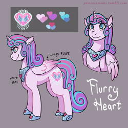 Size: 2166x2166 | Tagged: safe, artist:overlordneon, imported from derpibooru, princess flurry heart, alicorn, pony, bust, eyebrows, eyebrows visible through hair, female, gray background, hoof shoes, mare, name, older, older flurry heart, peytral, princess shoes, reference sheet, simple background, smiling, solo