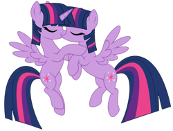 Size: 1955x1475 | Tagged: safe, artist:arina-gremyako, artist:twilyisbestpone, derpibooru exclusive, imported from derpibooru, sci-twi, twilight sparkle, alicorn, pony, base used, duality, duo, duo female, eyes closed, female, flying, kiss on the lips, kissing, lesbian, love, mare, pegasus wings, self paradox, self ponidox, selfcest, shipping, simple background, spread wings, transparent background, twilight sparkle (alicorn), twitwi, twolight, wings