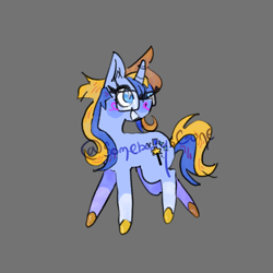 Size: 1000x1000 | Tagged: safe, imported from derpibooru, oc, oc only, oc:leger demain, pony, unicorn, glasses, gray background, horn, simple background, smiling, solo, unicorn oc