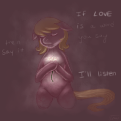 Size: 1000x1000 | Tagged: safe, artist:amnestie, imported from twibooru, earth pony, eyes closed, flower, image, love, png, romance, text