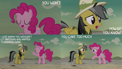 Size: 2000x1125 | Tagged: safe, edit, edited screencap, editor:quoterific, imported from derpibooru, screencap, daring do, pinkie pie, earth pony, pegasus, pony, daring done?