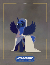 Size: 2550x3300 | Tagged: safe, artist:prixy05, imported from derpibooru, princess luna, alicorn, pony, cultist, female, hood, lineless, mare, path of the open hand, solo, star wars, star wars: the high republic