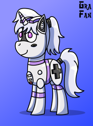 Size: 1106x1505 | Tagged: safe, artist:gradiusfanatic, imported from derpibooru, oc, oc only, oc:sixteen-bits, pony, robot, robot pony, unicorn, female, horn