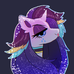 Size: 1280x1280 | Tagged: safe, artist:peanutfrogy, imported from derpibooru, rarity, pony, unicorn, alternate hairstyle, alternative cutie mark placement, bust, choker, chromatic aberration, colored ears, cute, ear fluff, eyeshadow, fabulous, facial markings, female, goth, gothic, horn, makeup, raribetes, sassy, simple background, solo, stars, stupid sexy rarity, tongue out