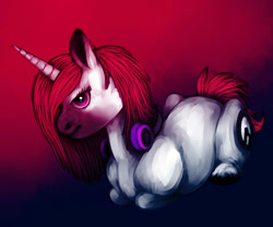 Size: 1200x1000 | Tagged: safe, artist:reamina, imported from derpibooru, oc, oc only, oc:black dots, pony, unicorn, female, gradient background, horn, lying down, mare, prone, solo