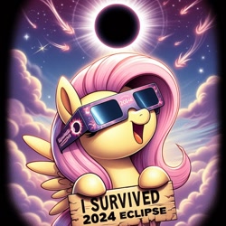 Size: 1024x1024 | Tagged: safe, imported from ponybooru, fluttershy, pegasus, ai content, ai generated, cloud, eclipse, generator:craiyon, moon, solo, sun