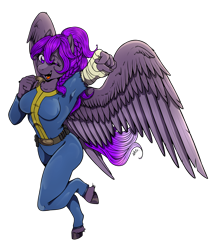 Size: 2893x3350 | Tagged: safe, artist:natt333, imported from derpibooru, oc, oc only, oc:violet flame, anthro, pegasus, fallout equestria, breasts, commission, commissioner:solar aura, female, simple background, solo, transparent background