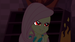 Size: 1366x768 | Tagged: safe, edit, edited screencap, editor:incredibubbleirishguy, imported from derpibooru, screencap, a fine line, equestria girls, equestria girls series, evil fluttershy, fluttershy's revenge, red eyes, solo