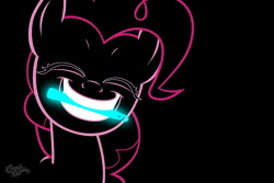 Size: 850x567 | Tagged: safe, artist:cosmicwaltz, imported from derpibooru, pinkie pie, 2011, black background, eyes closed, glowstick, holding in mouth, neon, outlines only, simple background, smiling, solo, vector, wallpaper