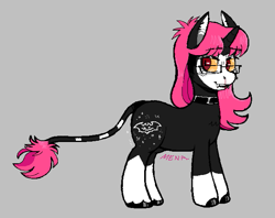 Size: 635x502 | Tagged: safe, artist:dsstoner, imported from ponybooru, oc, oc only, pony, undead, unicorn, vampire, vampony, blood, choker, fangs, female, glasses, gray background, horn, leonine tail, mare, nosebleed, simple background, solo, tail