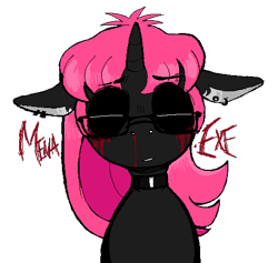 Size: 493x468 | Tagged: safe, artist:dsstoner, imported from ponybooru, oc, oc only, pony, undead, unicorn, vampire, vampony, .exe, blood, choker, crying, female, glasses, horn, mare, nosebleed, piercing, simple background, solo, tears of blood, transparent background