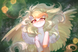 Size: 3300x2200 | Tagged: safe, artist:sparkling_light, imported from derpibooru, oc, pegasus, pony, countershading, crepuscular rays, female, looking at you, nymphaea, partially submerged, river, smiling, smiling at you, spread wings, sunlight, swimming, water, wet, wings