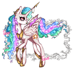 Size: 3000x3000 | Tagged: safe, artist:toxikil, imported from derpibooru, princess celestia, alicorn, pony, armor, ear piercing, earring, fire, gold, horn, horn ring, jewelry, nose piercing, nose ring, piercing, raised hoof, ring, shiny, shiny mane, simple background, solo, sun, white background, wingding eyes, wings