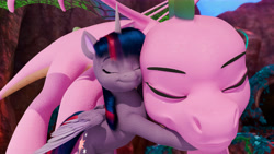 Size: 11520x6480 | Tagged: safe, artist:guillaumetroton, imported from derpibooru, spike, twilight sparkle, alicorn, dragon, pony, 3d, absurd file size, absurd resolution, dragon lord spike, duo, duo male and female, eyes closed, female, g4 to g5, g5, generation leap, hug, male, mare, my little pony: make your mark, older, older spike, reunion, spike (g5), twilight sparkle (alicorn)