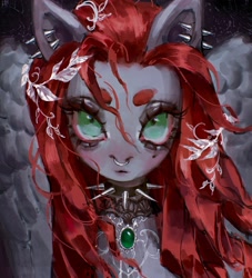 Size: 1859x2048 | Tagged: safe, artist:p0nyplanet, imported from derpibooru, oc, oc only, oc:void, pegasus, pony, bust, choker, ear piercing, female, jewelry, laurel wreath, looking at you, mare, necklace, nose piercing, nose ring, piercing, solo, spiked choker