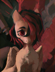 Size: 3333x4355 | Tagged: safe, artist:rvsd, imported from derpibooru, oc, oc only, pegasus, pony, abstract background, chest fluff, female, hair over one eye, mare, solo
