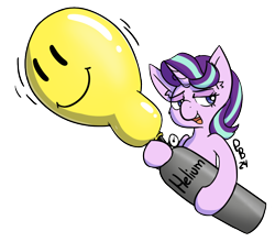 Size: 948x834 | Tagged: safe, artist:ponballoon, imported from derpibooru, starlight glimmer, pony, unicorn, balloon, blowing up balloons, female, helium tank, horn, inflating, lidded eyes, mare, simple background, solo, starlooner glimmer, that pony sure does love balloons, transparent background