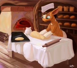 Size: 3840x3400 | Tagged: safe, artist:winpuss, imported from derpibooru, oc, oc only, earth pony, pony, baking, bread, chef's hat, commission, dough, food, hat, kneading, male, oven, rolling pin, solo, stallion