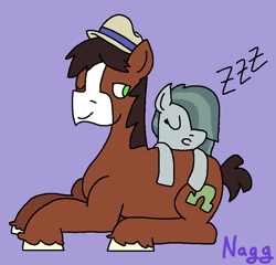 Size: 823x791 | Tagged: safe, artist:naggfruit, imported from derpibooru, marble pie, trouble shoes, earth pony, pony, crack shipping, duo, duo male and female, female, looking at someone, male, marbleshoes, mare, onomatopoeia, shipping, simple background, sleeping, snoring, sound effects, stallion, straight, zzz