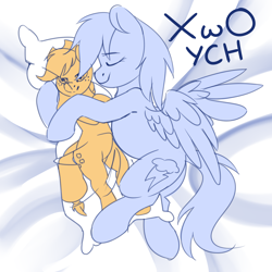 Size: 3500x3500 | Tagged: safe, artist:xwosya, imported from derpibooru, applejack, rainbow dash, pegasus, pony, appledash, body pillow, commission, female, lesbian, shipping, sketch, sleeping, ych sketch, your character here