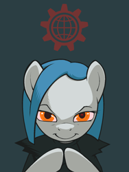 Size: 1200x1600 | Tagged: source needed, safe, alternate version, artist:darkdoomer, imported from derpibooru, oc, oc only, oc:lorelei kernav, earth pony, hooves together, looking at you, propaganda poster, simple background, smiling, smiling at you