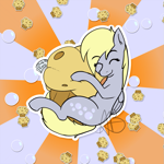 Size: 851x851 | Tagged: safe, artist:mranthony2, imported from derpibooru, derpy hooves, pegasus, pony, bubble, food, hug, muffin, plushie, simple background, solo, sticker