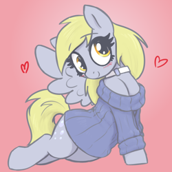 Size: 1900x1900 | Tagged: safe, artist:t72b, imported from derpibooru, derpy hooves, pegasus, pony, blushing, choker, clothes, cute, derpabetes, dress, female, heart, mare, sitting, solo, spread wings, sweater, sweater dress, wings