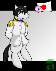 Size: 628x793 | Tagged: safe, artist:mistyrainbowfleece, imported from derpibooru, earth pony, pony, bipedal, clothes, hetalia, japan, male, nation ponies, ponified, solo, uniform