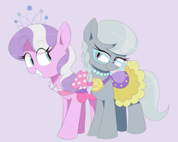 Size: 2500x2000 | Tagged: safe, artist:spoonie, diamond tiara, silver spoon, earth pony, pony, glasses, jewelry, necklace, saddle, simple background, smiling at each other, tack, tiara