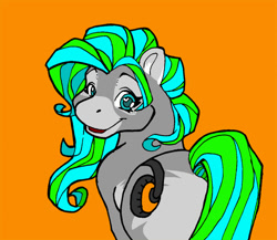 Size: 800x695 | Tagged: safe, artist:lyenuv, imported from derpibooru, oc, oc only, earth pony, pony, heart, heart eyes, looking at you, looking back, looking back at you, orange background, simple background, solo, wingding eyes