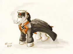 Size: 1047x784 | Tagged: safe, artist:scale, imported from derpibooru, earth pony, pony, cigarette, clothes, corto maltese, ear piercing, earring, jewelry, male, piercing, ponified, sailor, solo, traditional art