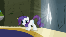 Size: 1920x1080 | Tagged: safe, imported from derpibooru, screencap, rarity, earth pony, pony, the return of harmony, animated, earth pony rarity, gif, head shake, missing horn, nope, race swap, solo