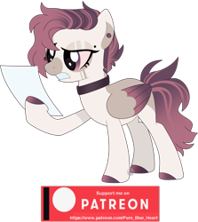 Size: 2093x2348 | Tagged: safe, artist:pure-blue-heart, imported from derpibooru, oc, oc only, oc:molly, pegasus, beauty mark, choker, colored sclera, ear piercing, earring, female, gritted teeth, jewelry, mare, paper, patreon, patreon logo, patreon reward, pegasus oc, piercing, simple background, solo, teeth, transparent background, wings